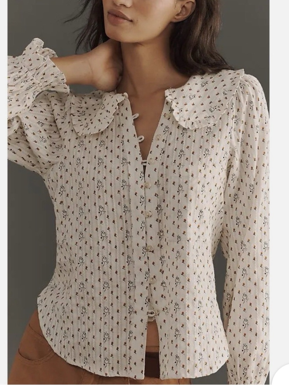 Pilcro Cream Floral Button-Up Blouse